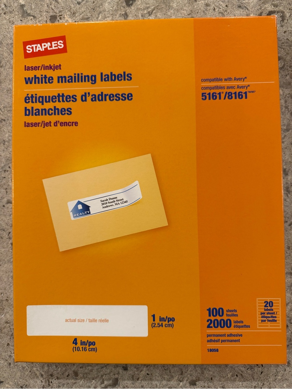 Staples 1” x 4” White Mailing Labels